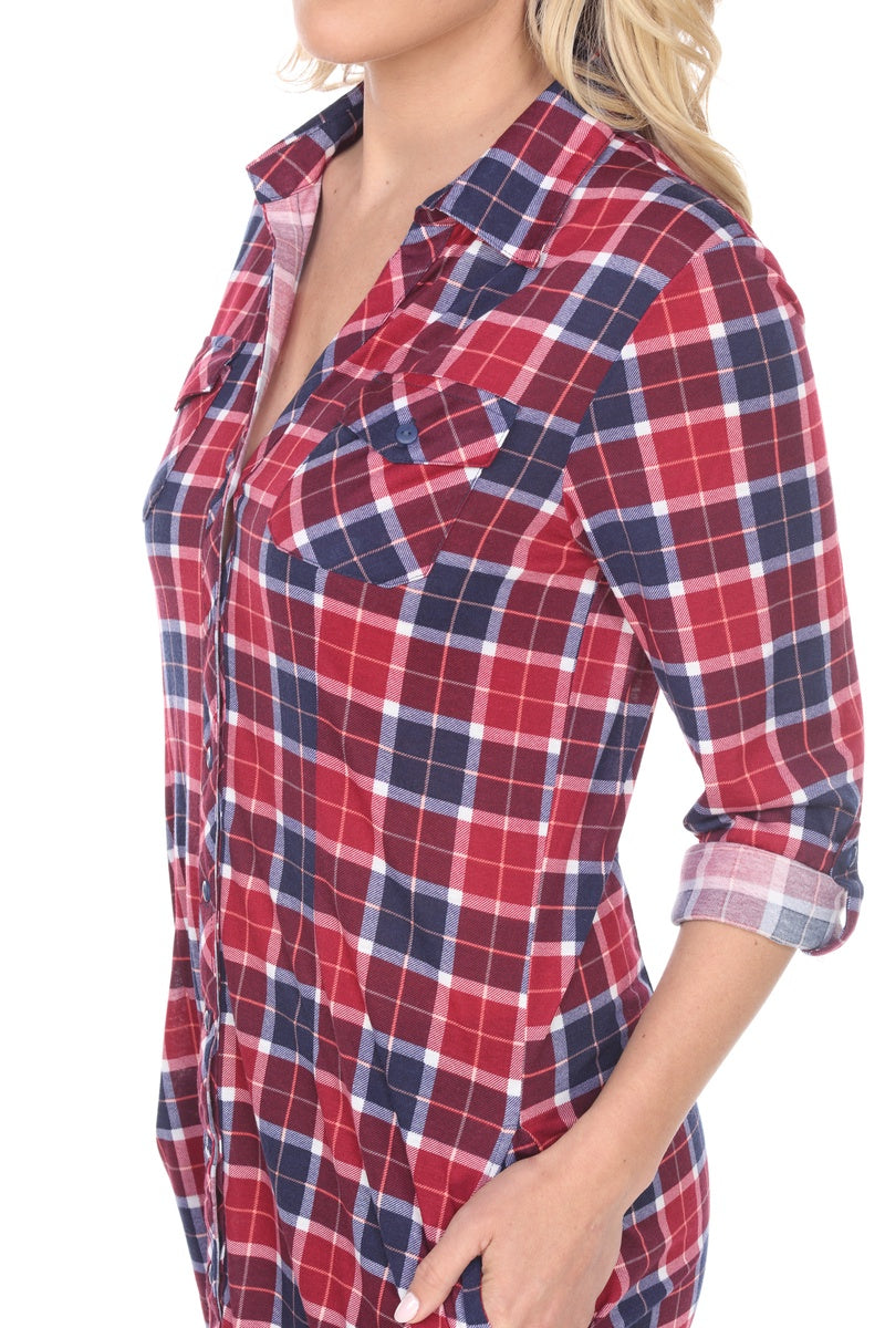  White Mark Women's Piper Stretchy Plaid Tunic Top - S - Bonton