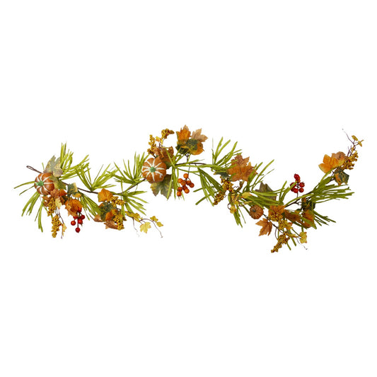 5' X 10" Pumpkins and Berries With Leaves Artificial Fall Harvest Garland - Unlit