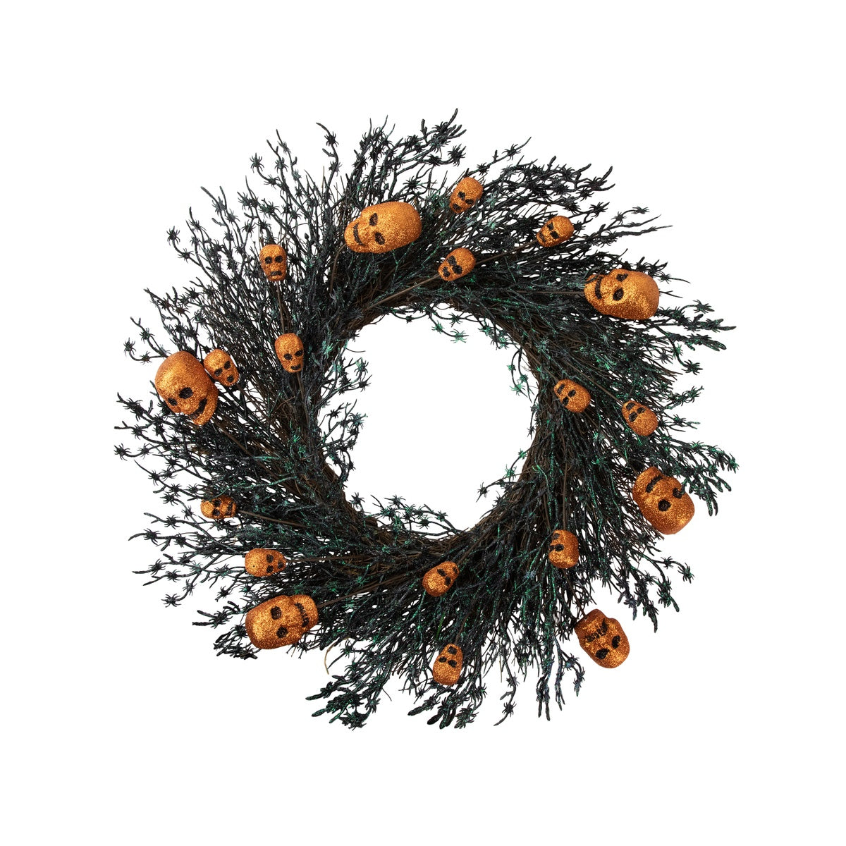  Northlight Black and Orange Skulls and Spiders Halloween Twig Wreath  22-Inch  Unlit - Default Title - Bonton