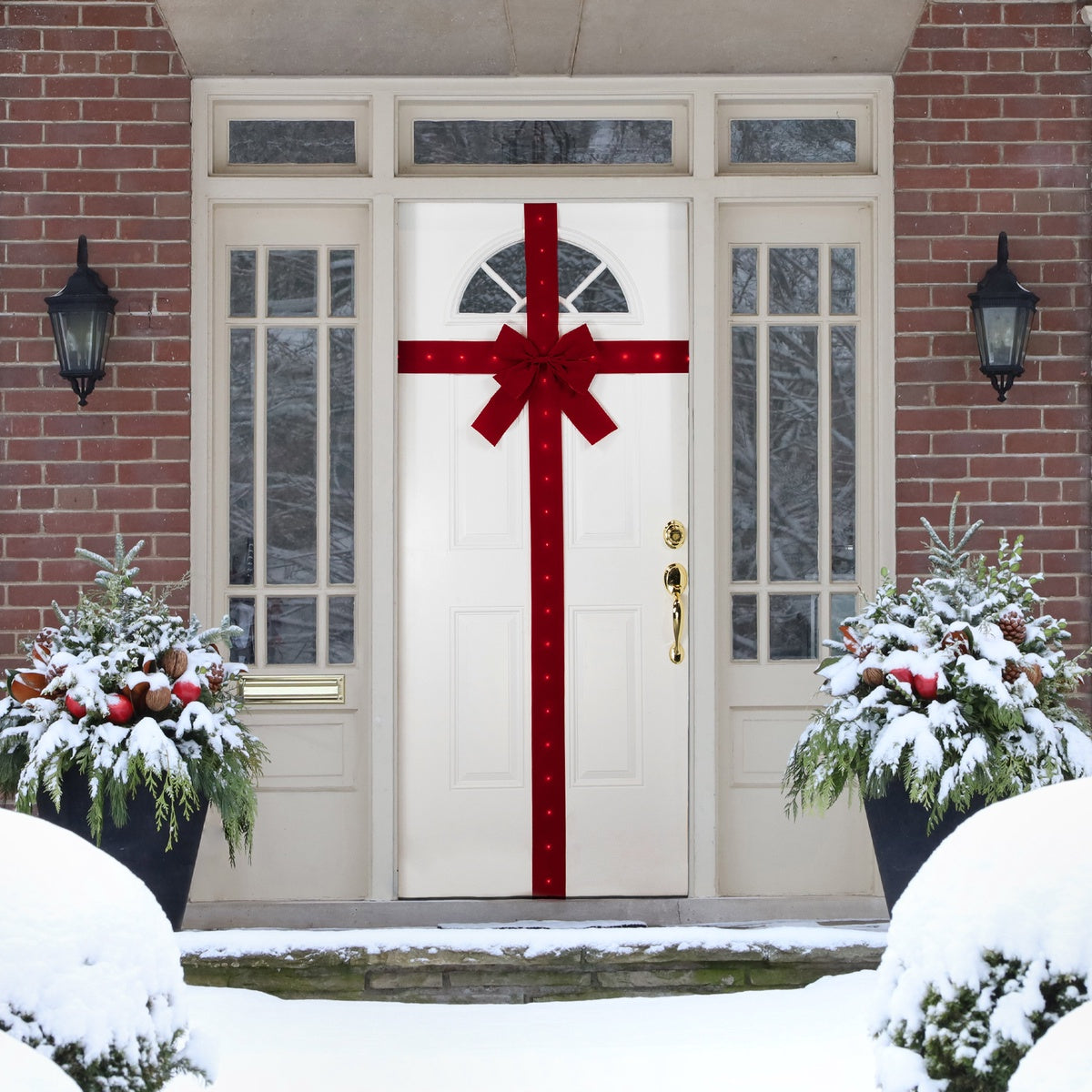  Northlight 14' Pre-Lit Battery Operated Red Velvet Christmas Door Bow - Default Title - Bonton