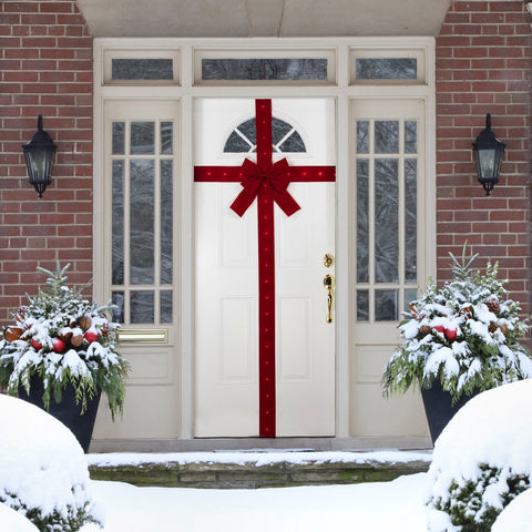 14' Pre-Lit Battery Operated Red Velvet Christmas Door Bow