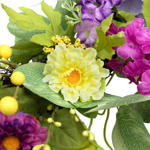 Eucalyptus and Hydrangea Floral Spring Wreath - 23" - Purple and Yellow