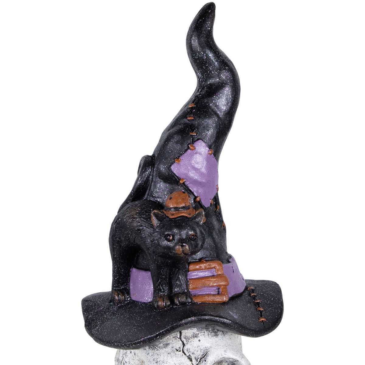  Northlight Skull and Skeleton Hands in Witch Hat With Cat Halloween Decoration - 22.75