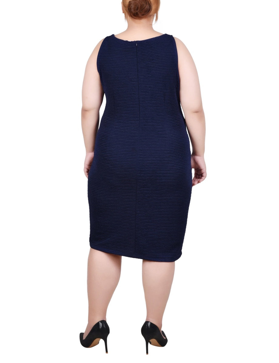  NY Collection Plus Size Textured 3/4 Sleeve 2 Piece Dress Set - Harbor Navy - Bonton