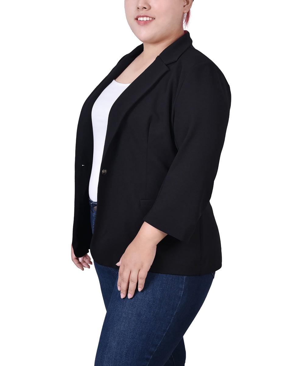  NY Collection Plus Size 3/4 Sleeve Scuba Crepe Jacket - Black - Bonton