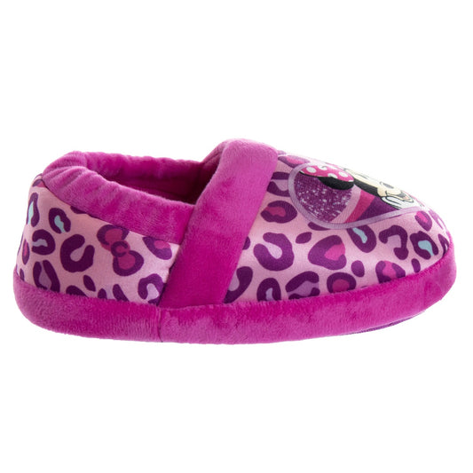 Disney Minnie Mouse Girls Dual Sizes Nylex Fabric Slippers - Hot Pink/Purple, Size: 9-10