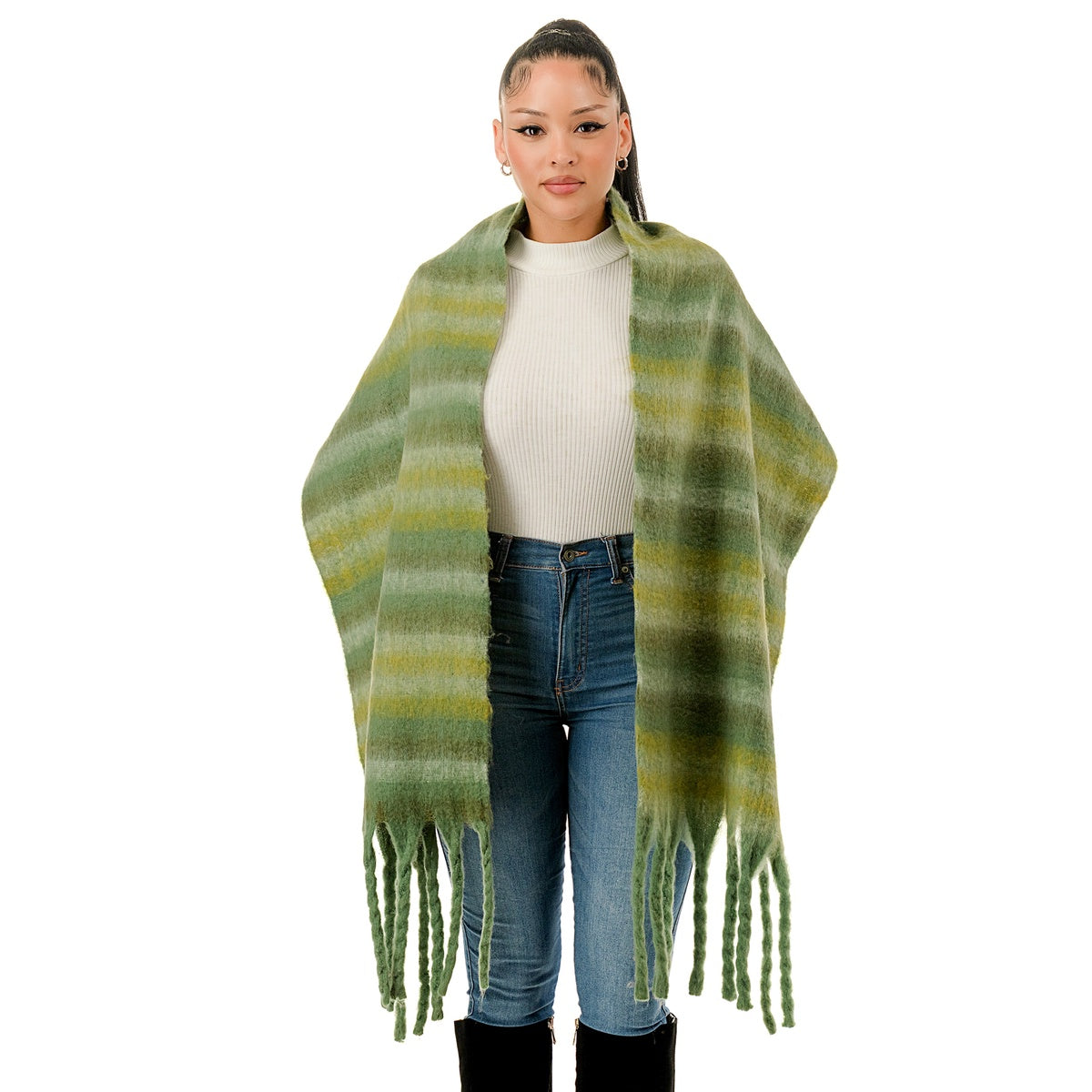  Marcus Adler Stripe Woven Scarf - Green - Bonton