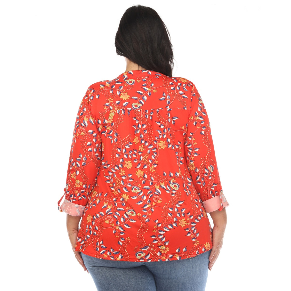  White Mark Plus Size Paisley Button Front Tunic Top - 1X - Bonton