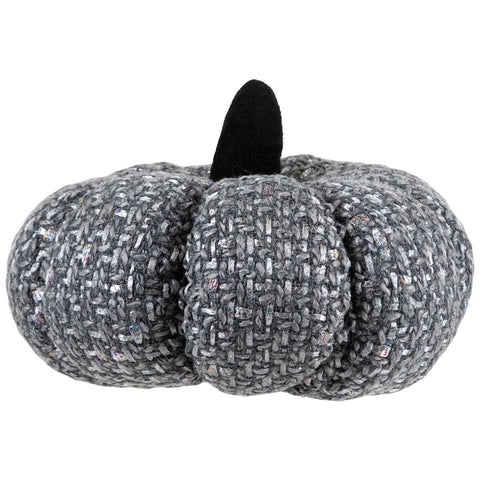 Knitted Fall Harvest Pumpkin - 7.5" - Gray and Black