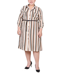 Plus Size 3/4 Roll Tab Sleeve Shirtdress