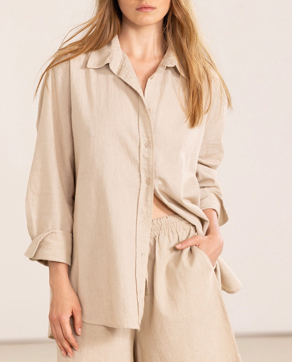  Gottex Beach Life Long Sleeve Button Down Cover Up Blouse - GOTTEX BEACH LIFE NATURAL - Bonton