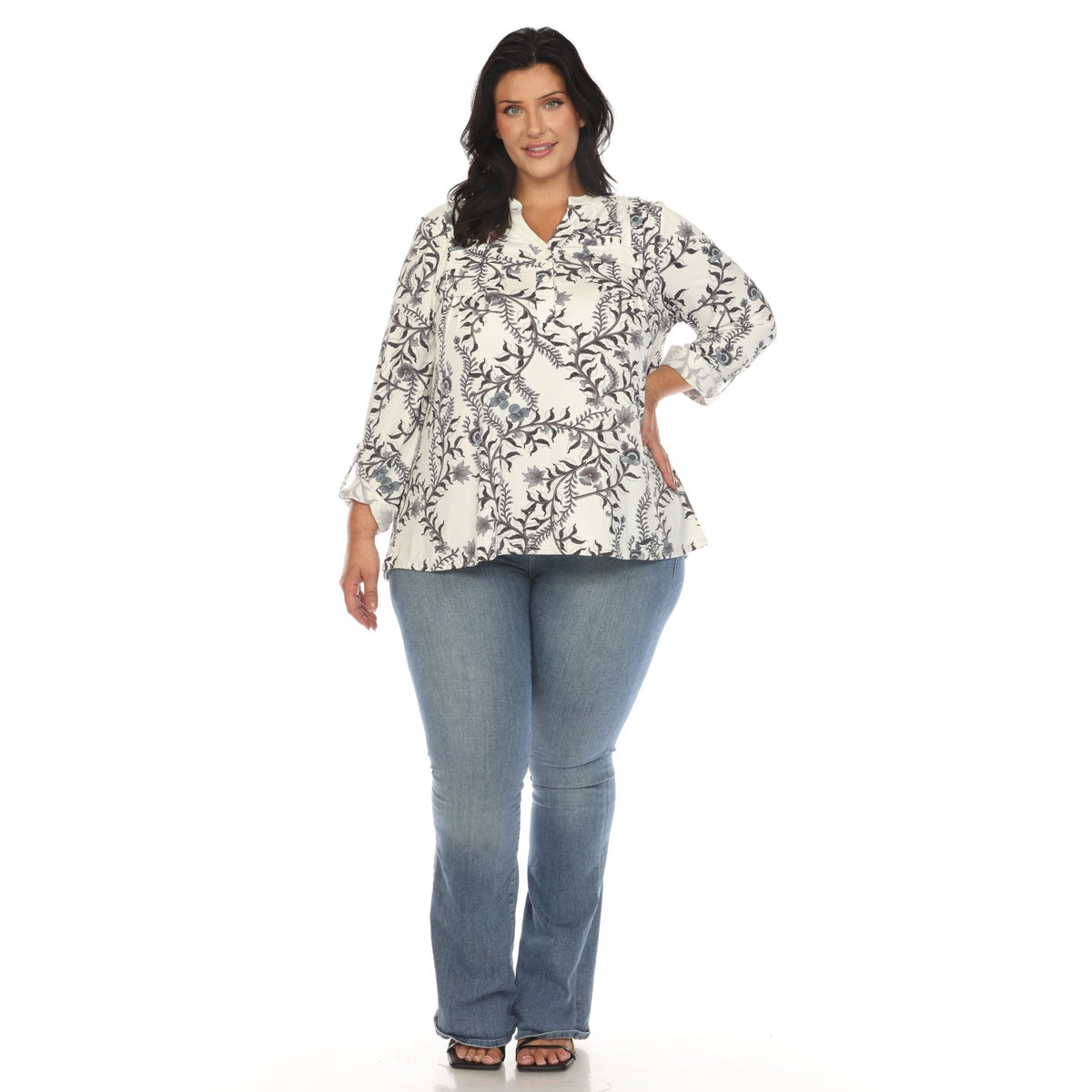  White Mark Plus Size Paisley Button Front Tunic Top - 1X - Bonton