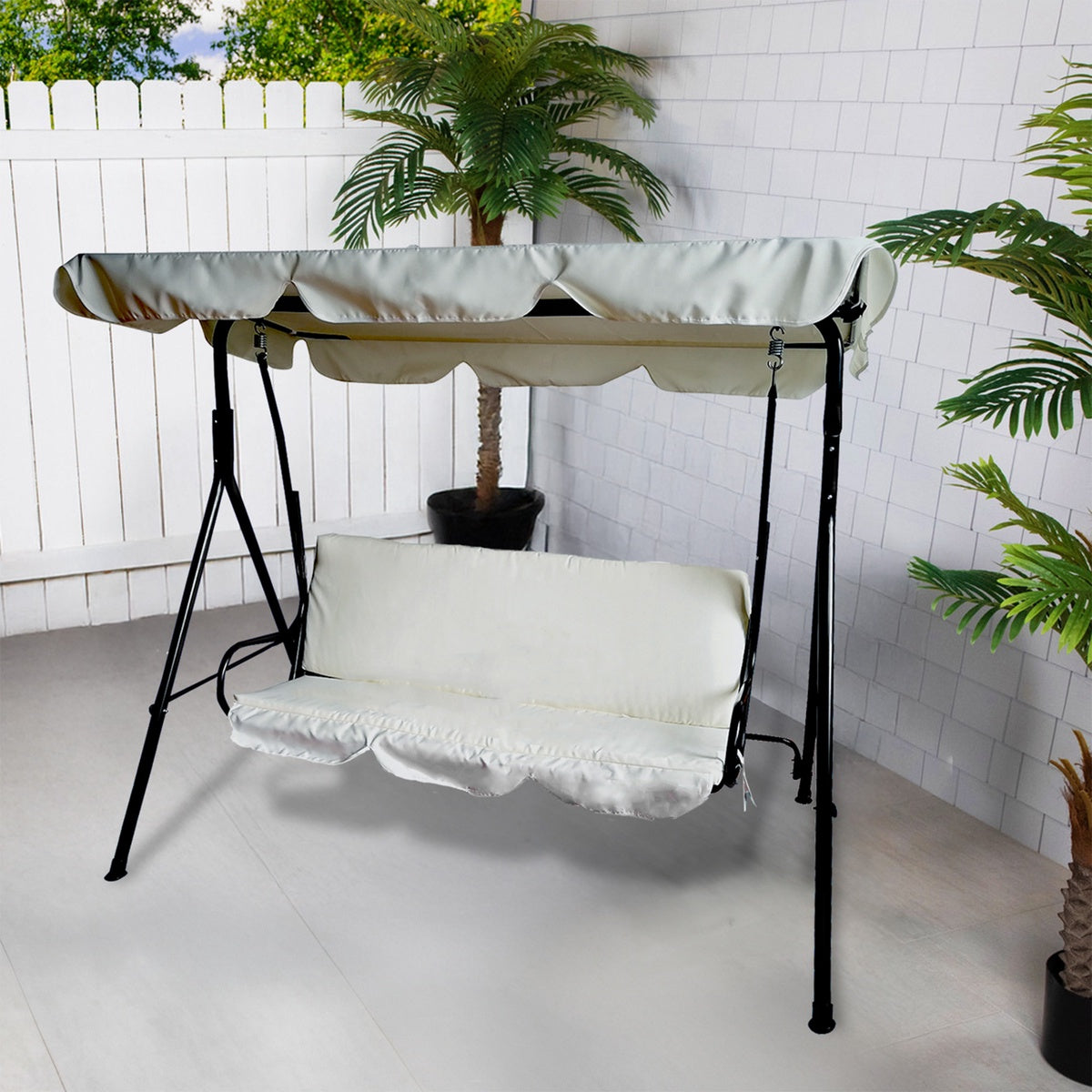  Northlight 3-Seater Outdoor Patio Swing With Adjustable Canopy - Cream - Cream - Bonton