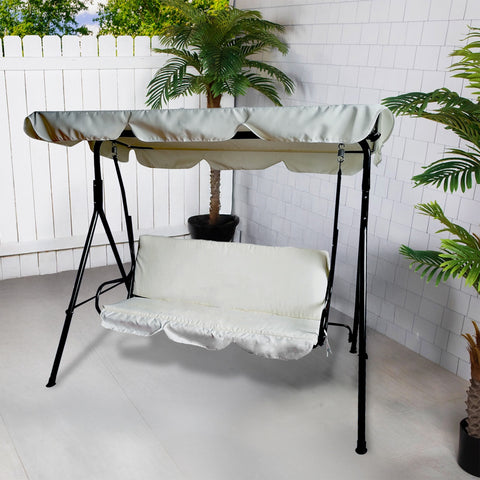 3-Seater Outdoor Patio Swing With Adjustable Canopy - Cream