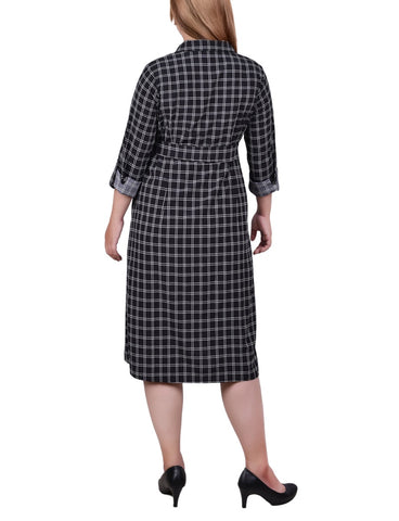 Plus Size Long Sleeve Roll Tab Shirtdress