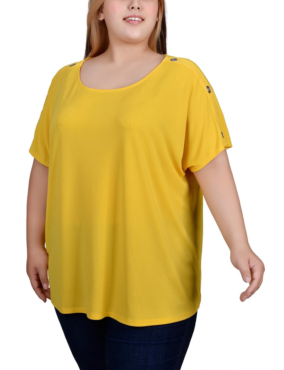  NY Collection Plus Size Short Sleeve Extended Sleeve Tunic Top - Magenta - Bonton