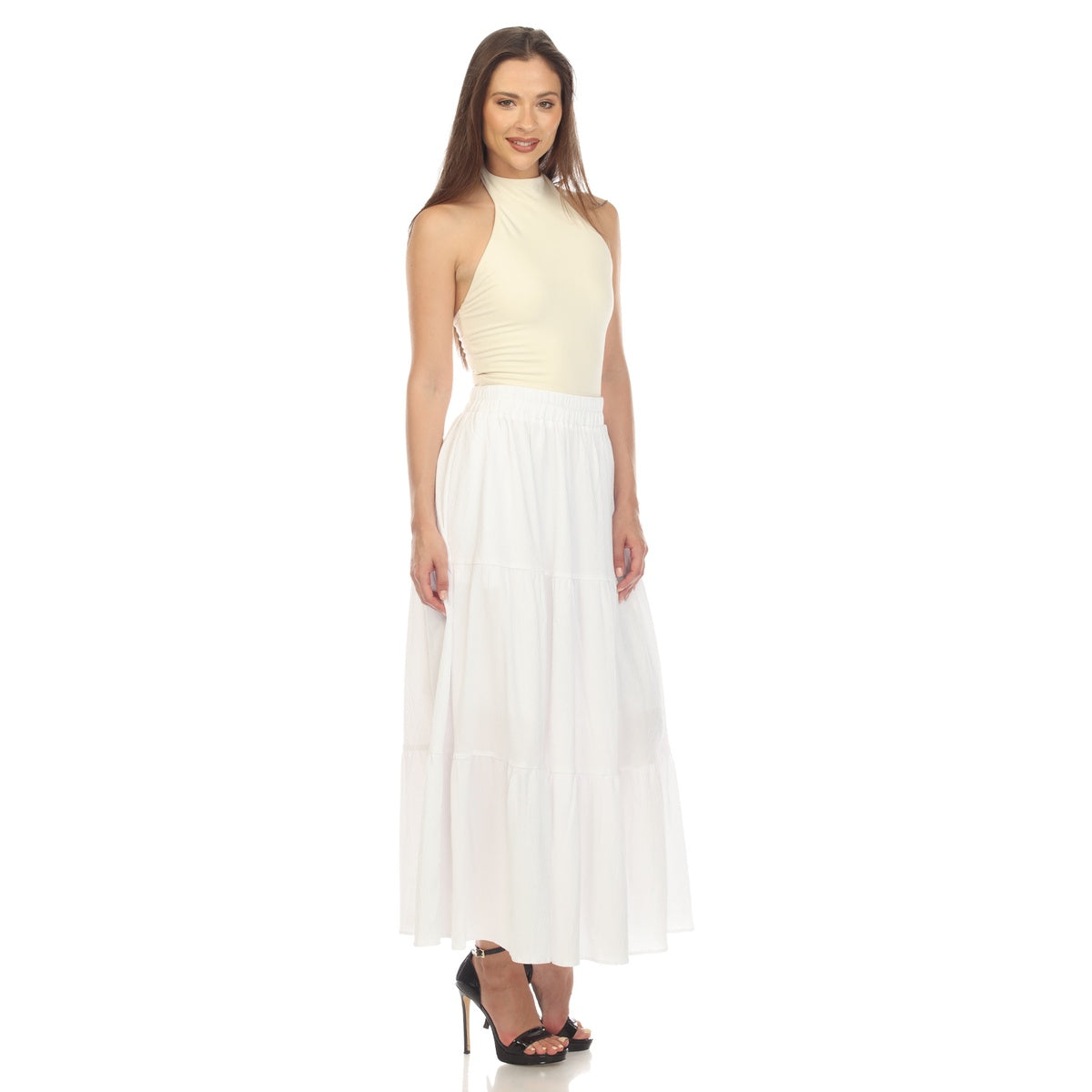  White Mark Women's Pleated Tiered Maxi Skirt - M - Bonton