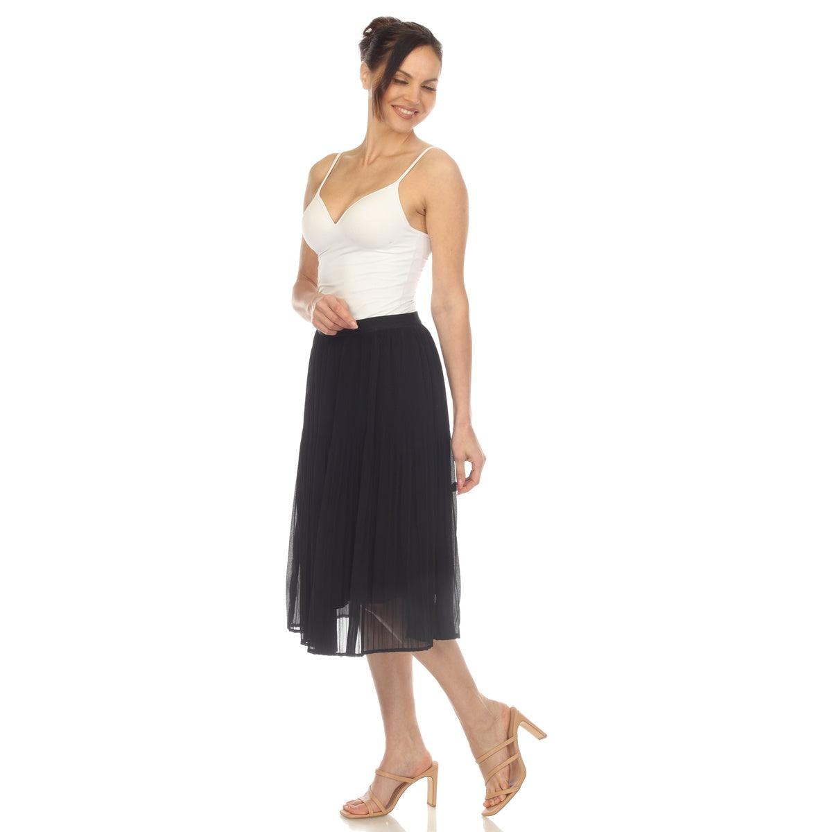  White Mark Women's Chiffon Pleated Midi Skirt - S - Bonton