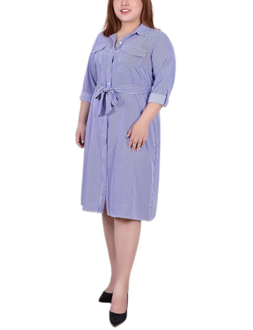 Plus Size Long Sleeve Roll Tab Shirtdress