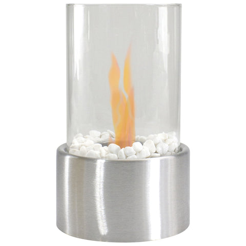 Bio Ethanol Round Portable Fireplace With Base - 10.5" - Silver