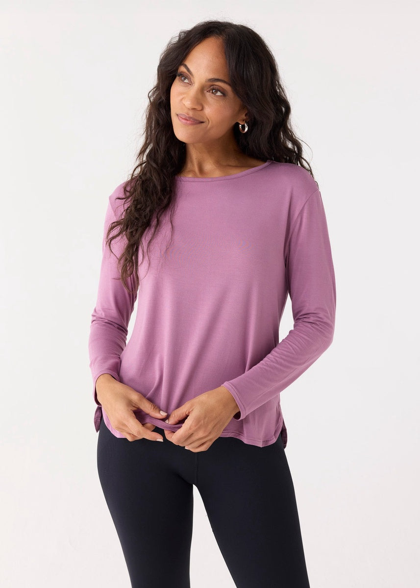  Cabana Life Orchid Hi/Lo Bamboo Long Sleeve Top - XS - Bonton