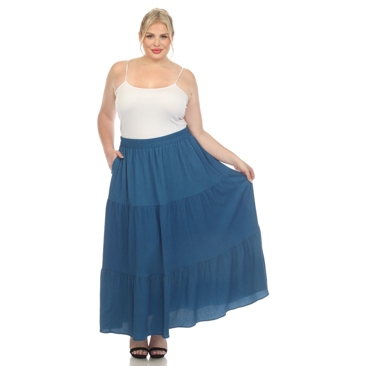  White Mark Plus Size Pleated Tiered Maxi Skirt - 3X - Bonton