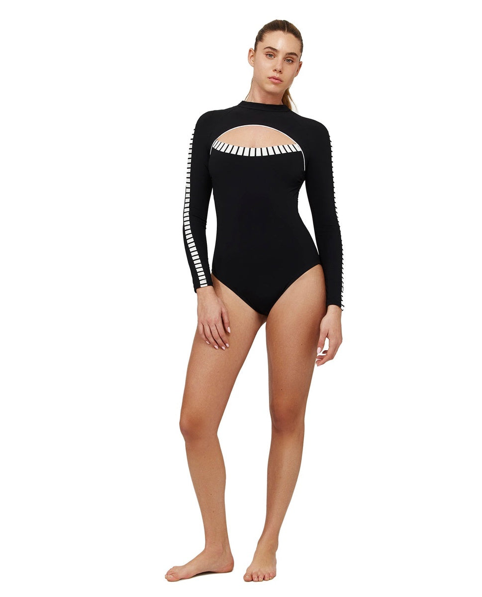  Free Sport Coco Cut Out Long Sleeve One Piece - Black-White - Bonton