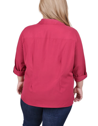 3/4 Roll Tab Blouse With Pockets