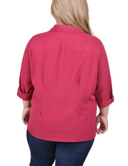 3/4 Roll Tab Blouse With Pockets