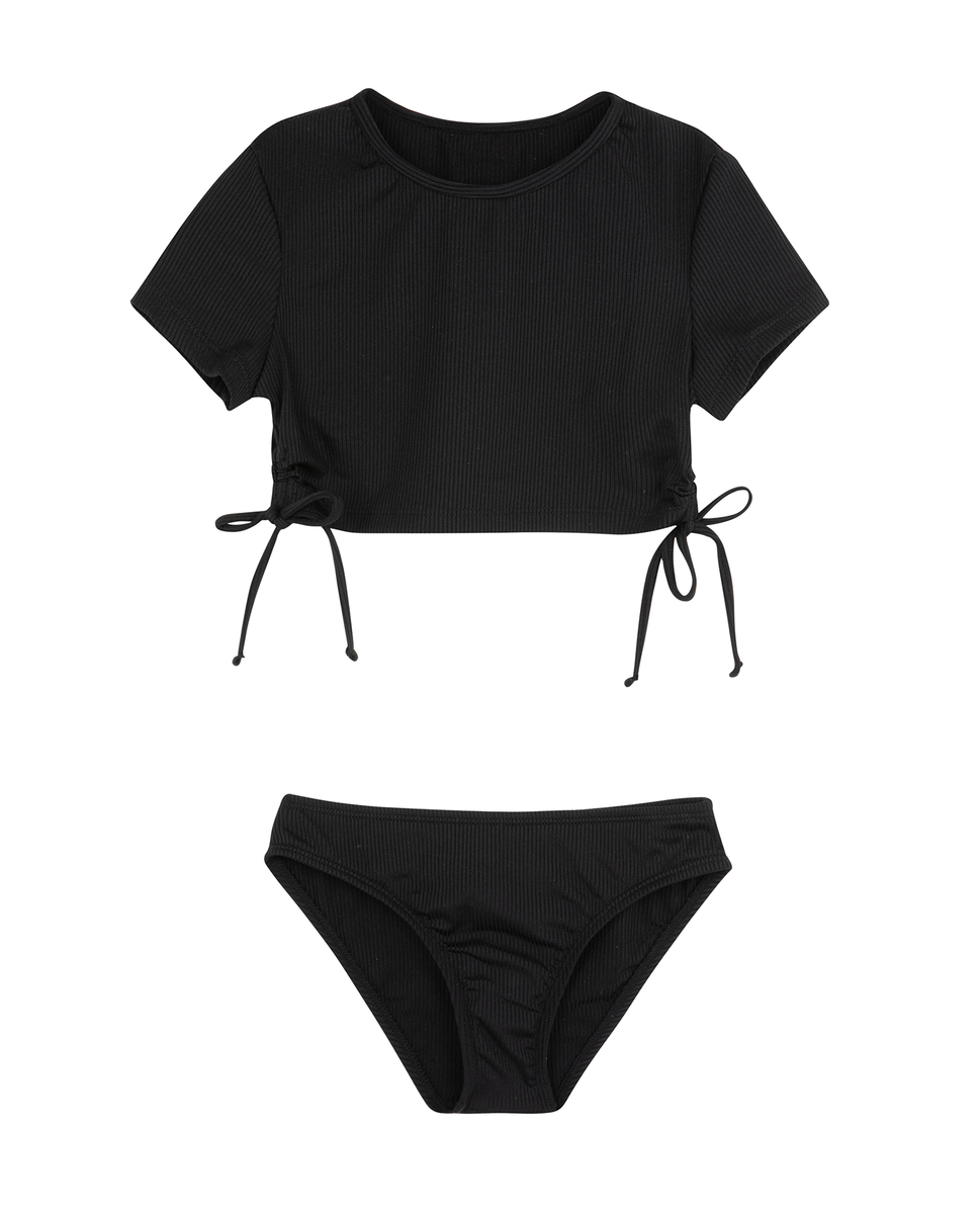  Gottex Kids Summer Rib Short Sleeve Side Tie Swim Set - Black - Bonton