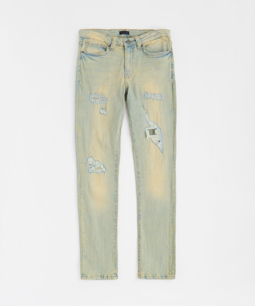  Reason Clothing Skinny Rip and Repair Denim Pants - Light Blue - LIGHT BLUE - Bonton
