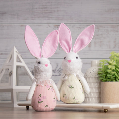 11" Yellow Spring Floral Easter Bunny Figure