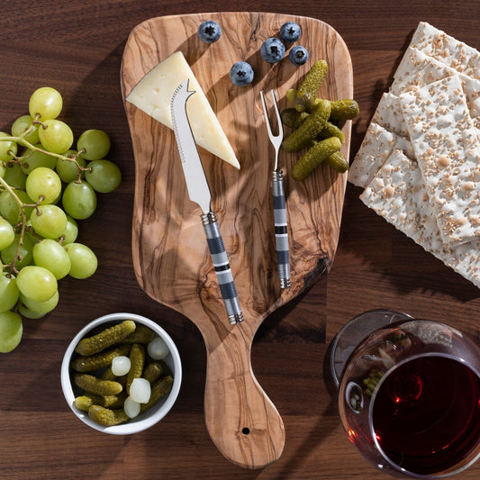 Jubilee Cheese Knife, Fork, and Olivewood Board Set - Shades of Graphite