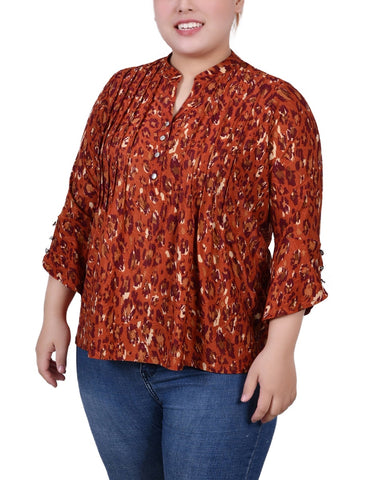 Plus Size 3/4 Sleeve Overlapped Bell Sleeve Y Neck Top