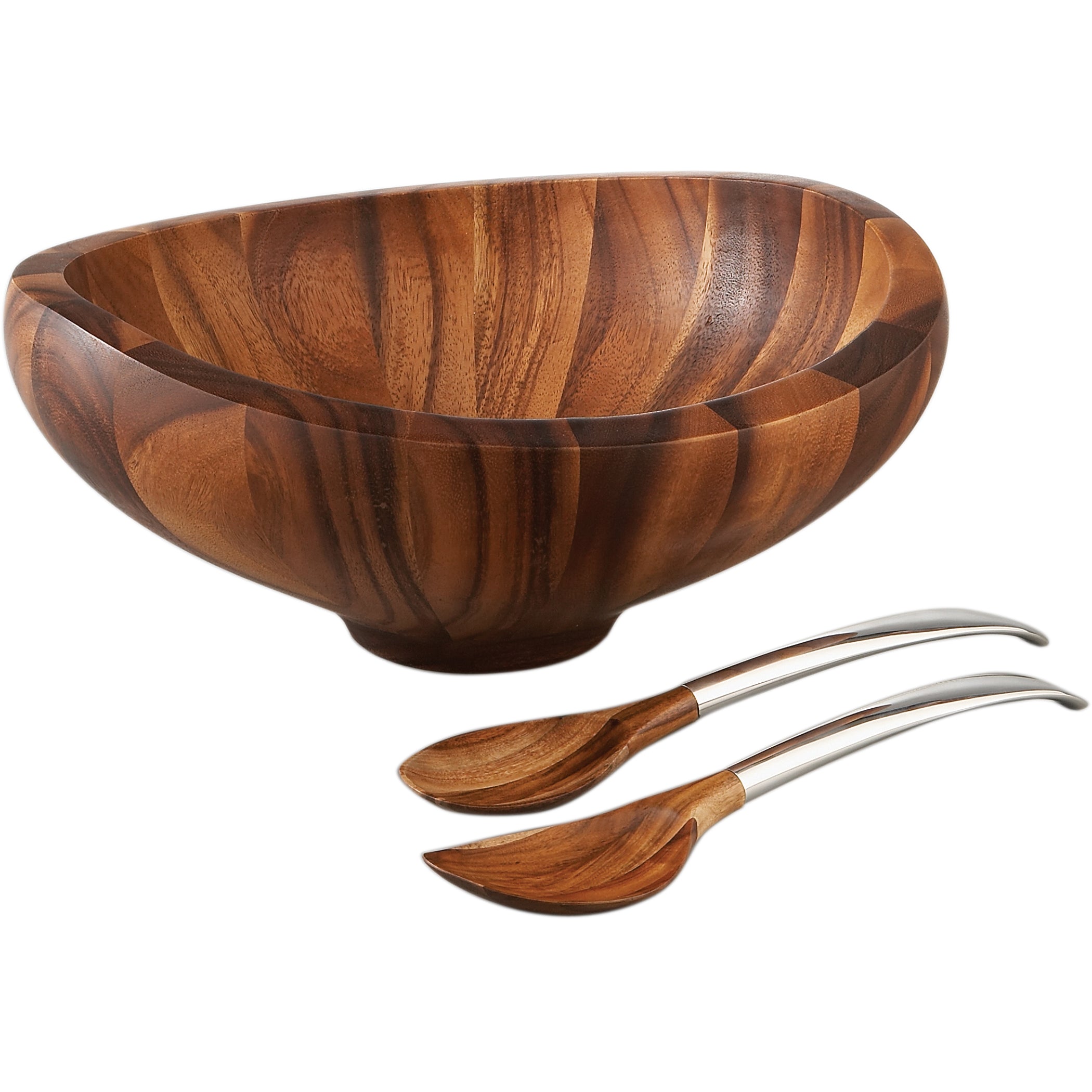  Nambe Butterfly Salad Bowl with Servers - Brown Wood - Bonton