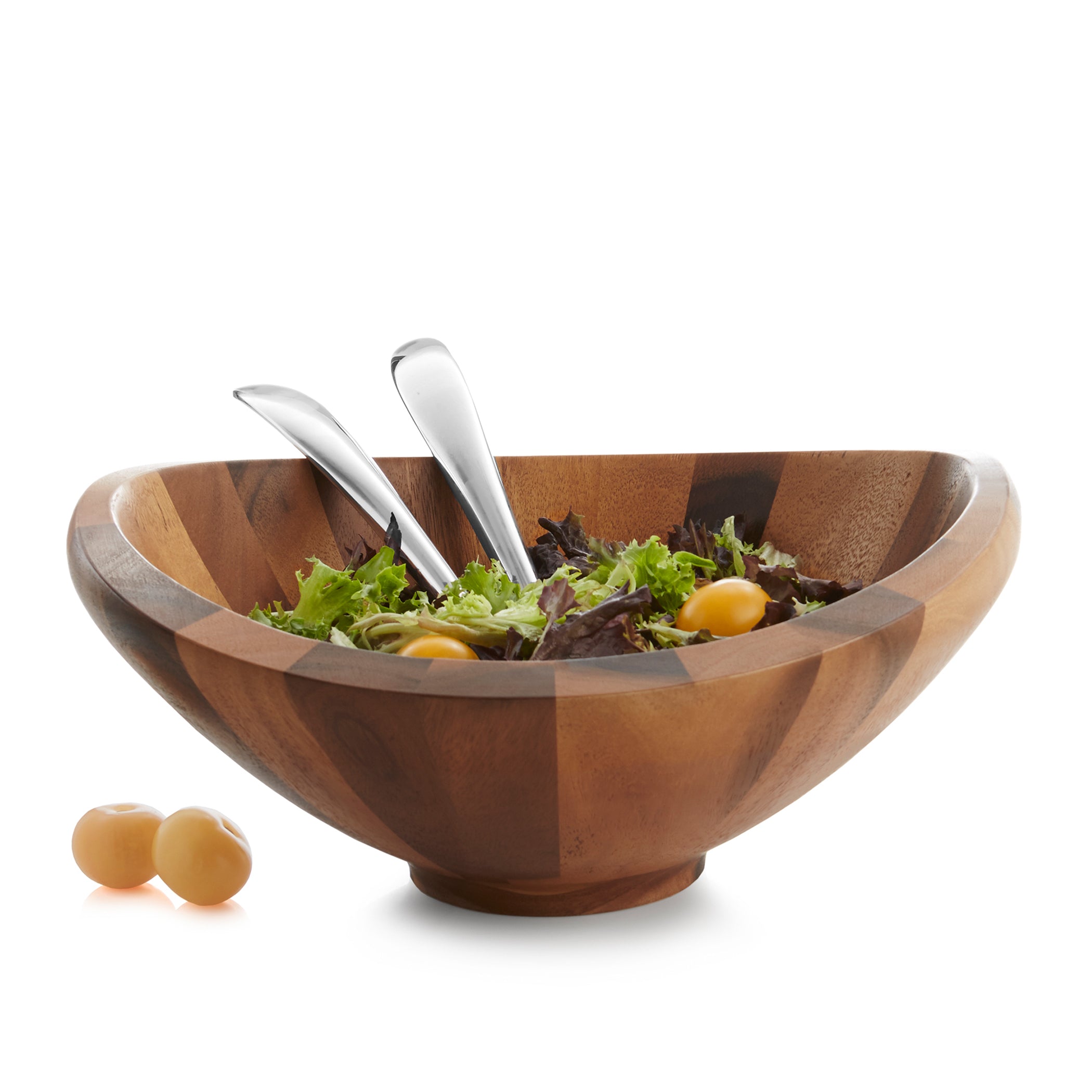  Nambe Butterfly Salad Bowl with Servers - Brown Wood - Bonton