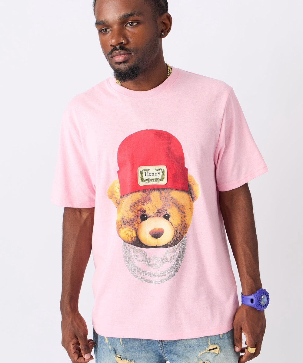  Reason Clothing Teddy Rhinestone Short Sleeve Tee - Pink - PINK - Bonton