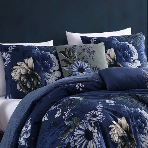 Bebejan Daisy Blue 5 Piece Queen Size Reversible Comforter Set - FINAL SALE