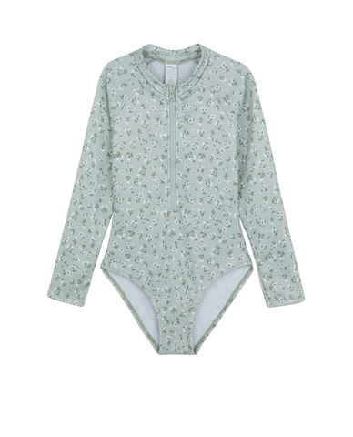 Ditsy Dream Textured Long Sleeve Zip Front One Piece