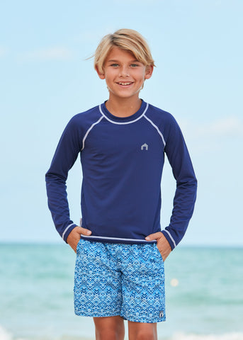 Boys Navy Long Sleeve Cabana Rashguard