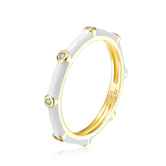 14k Gold Plated With Clear Cubic Zirconia Colored Enamel Bamboo Kids/Teens Stacking Ring