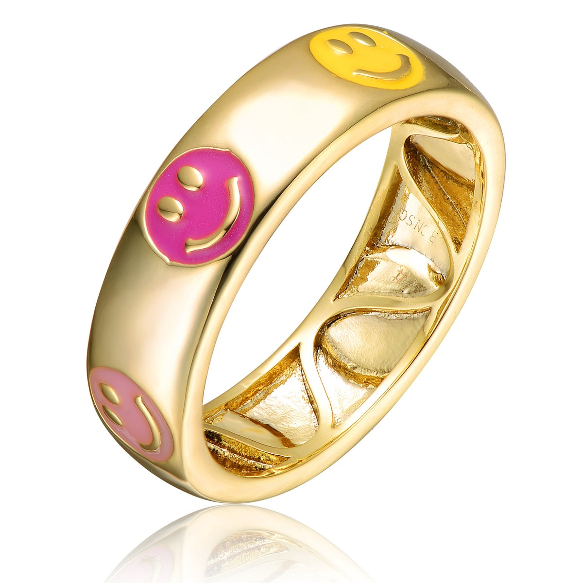  GigiGirl Kids/Teens 14k Gold Plated Yellow & Pink Emoji Smiling Face Stacking Band - 5 - Bonton