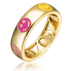 Kids/Teens 14k Gold Plated Yellow & Pink Emoji Smiling Face Stacking Band