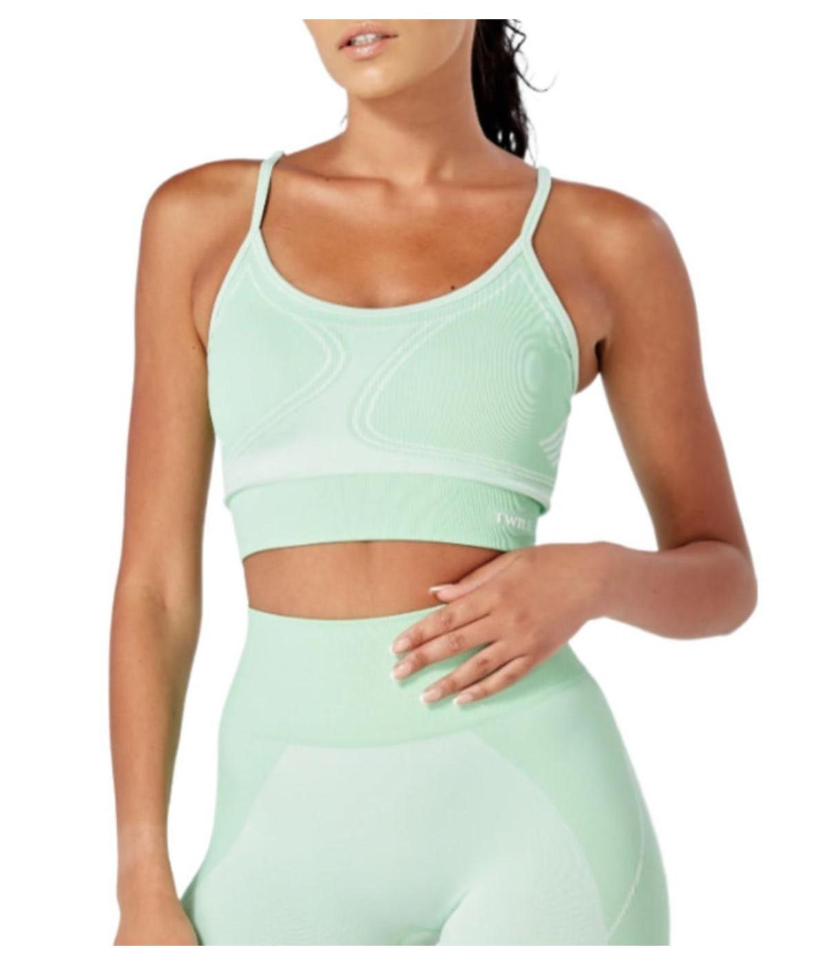  Twill Active Women's Recycled Color Block Body Fit Seamless Sports Bra - Green - Bonton