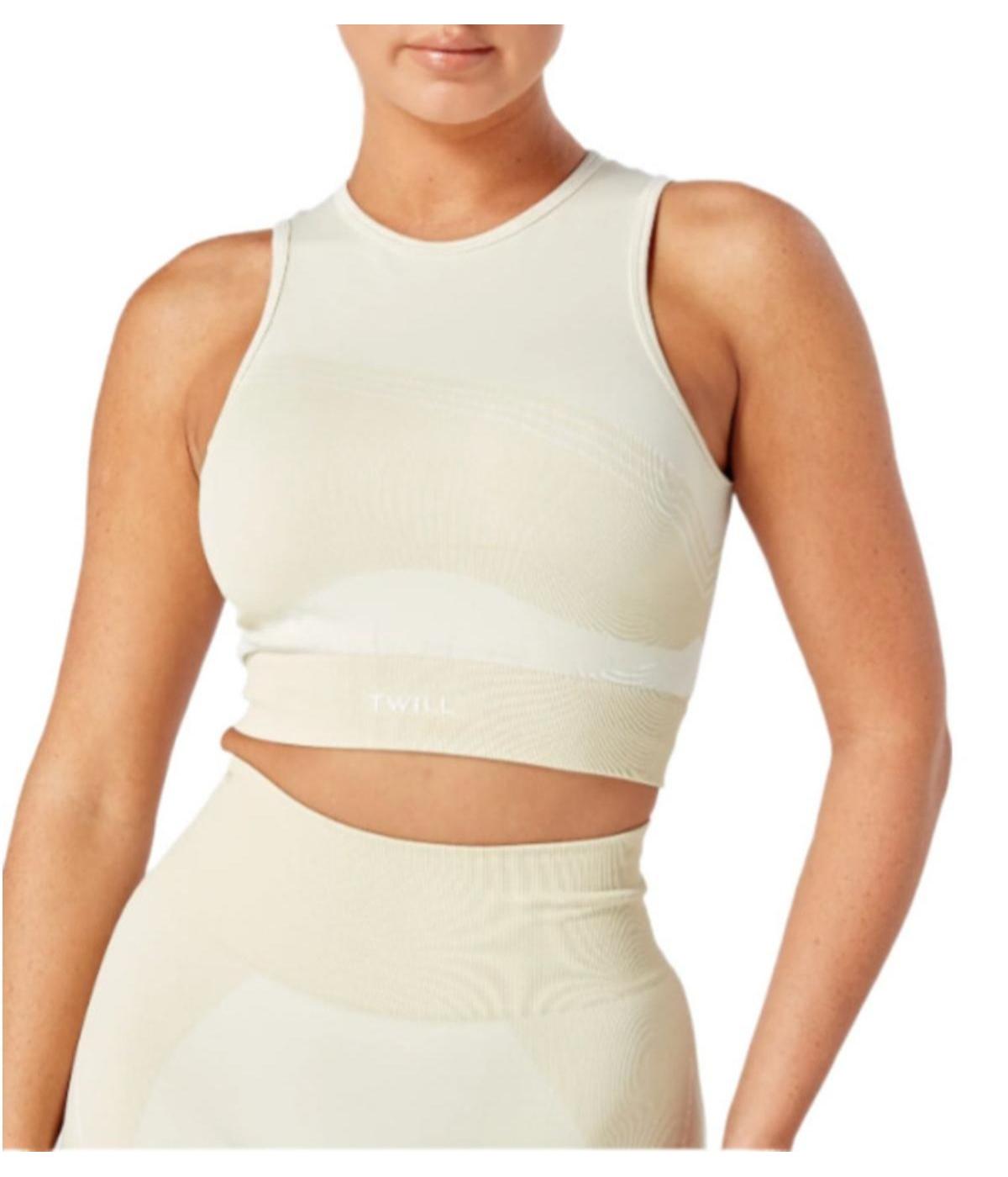  Twill Active Women's Recycled Color Block Racer Crop Top - Stone - Bonton