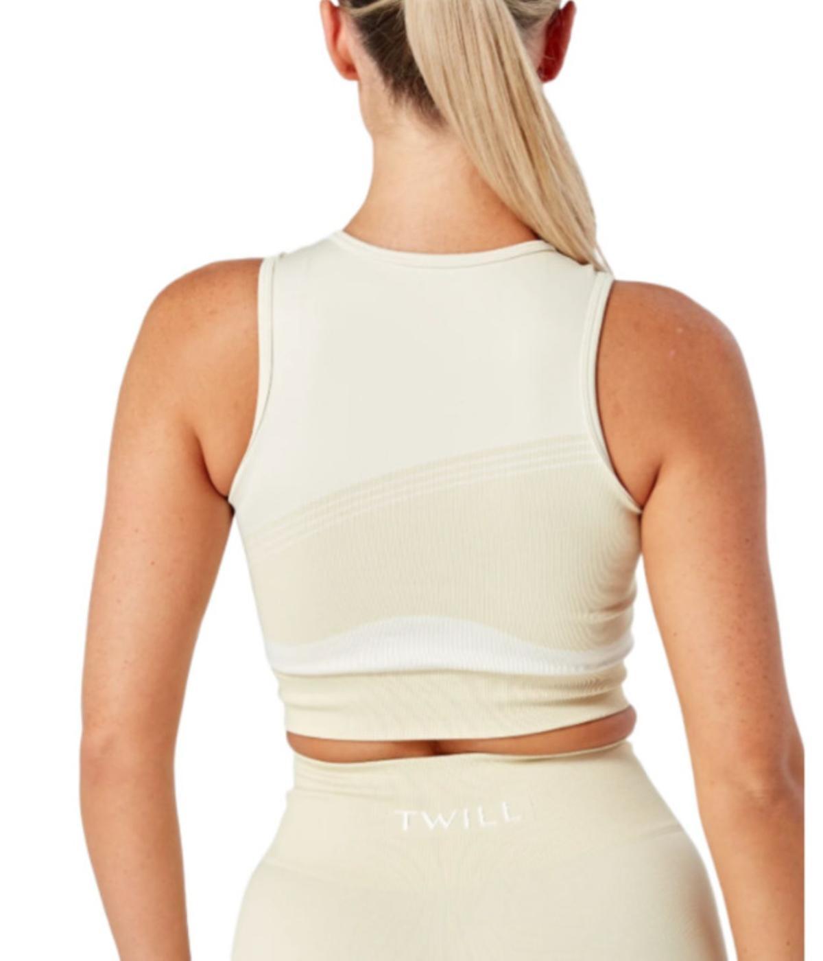  Twill Active Women's Recycled Color Block Racer Crop Top - Stone - Bonton