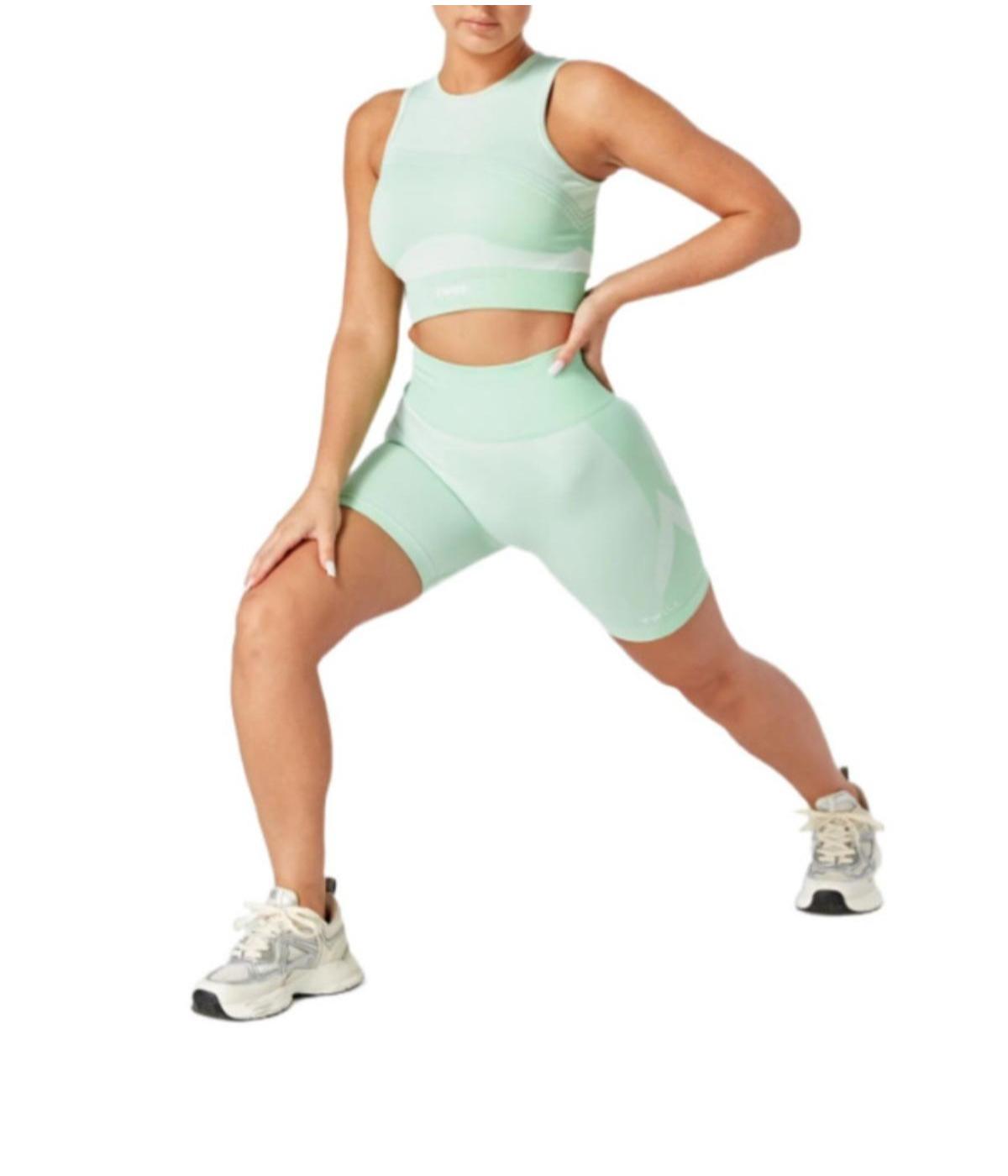  Twill Active Women's Recycled Color Block Racer Crop Top - Green - Bonton