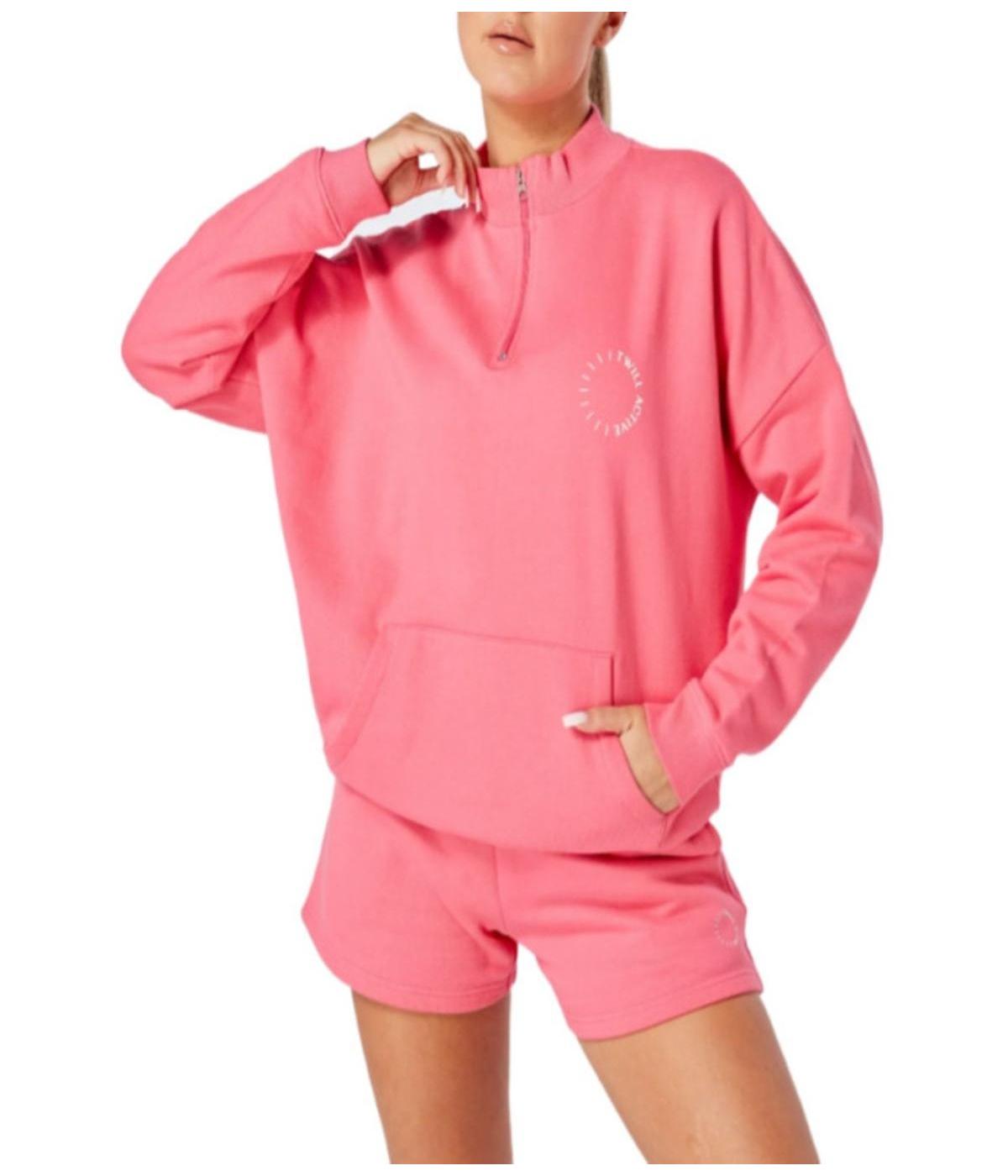  Twill Active Women's Organic Essentials Oversized Funnel Neck Zip-Up Sweatshirt - Pink - Bonton