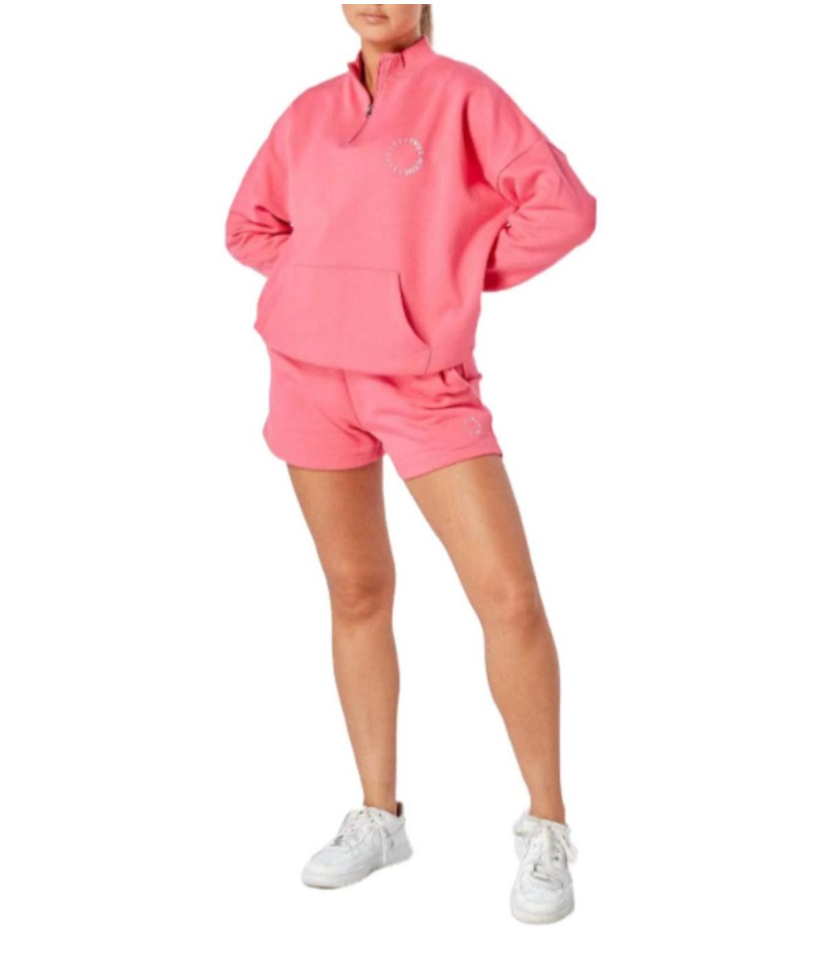  Twill Active Women's Organic Essentials Oversized Funnel Neck Zip-Up Sweatshirt - Pink - Bonton