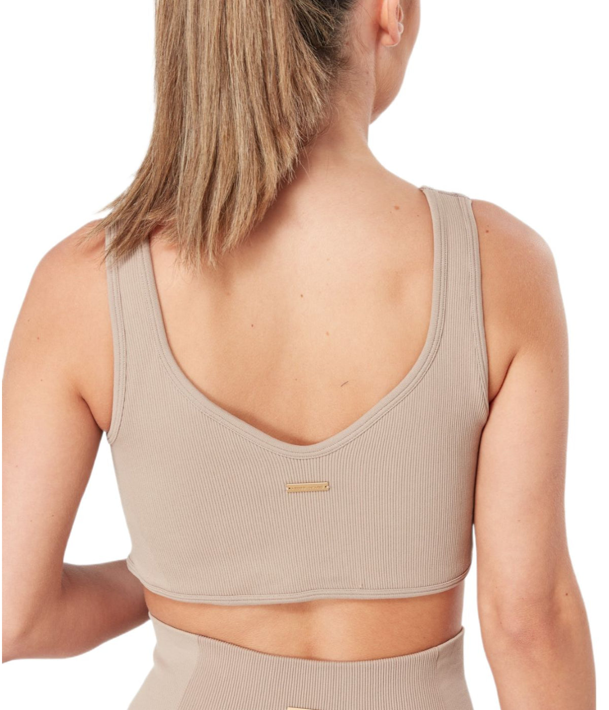  Twill Active Women's Recycled Seamless Rib Dip Hem Sports Bra - Mocha - Bonton